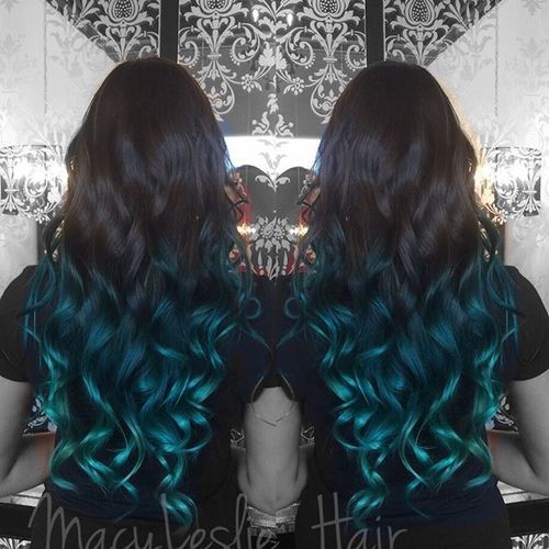 svart into blue ombre for long hair