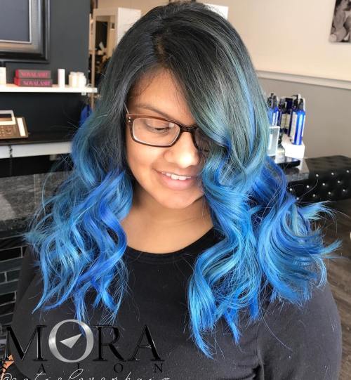 stredná Black And Blue Ombre Hair