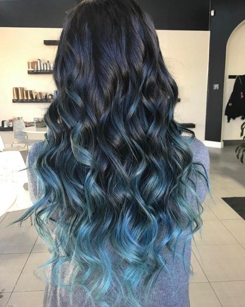 Pastell Blue Balayage Highlights For Black Hair