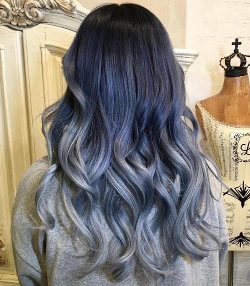 Modrá And Gray Ombre For Brunettes