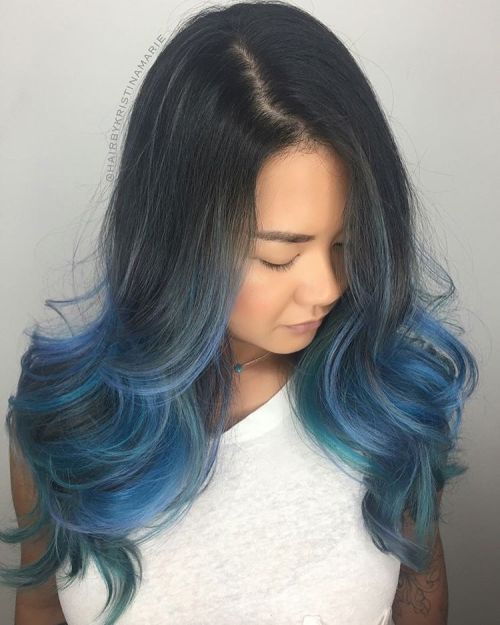 Turcoaz And Blue Balayage For Black Hair