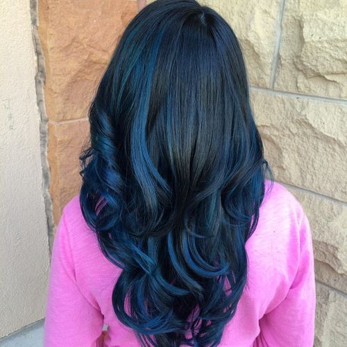 čierna Hair With Blue Highlights
