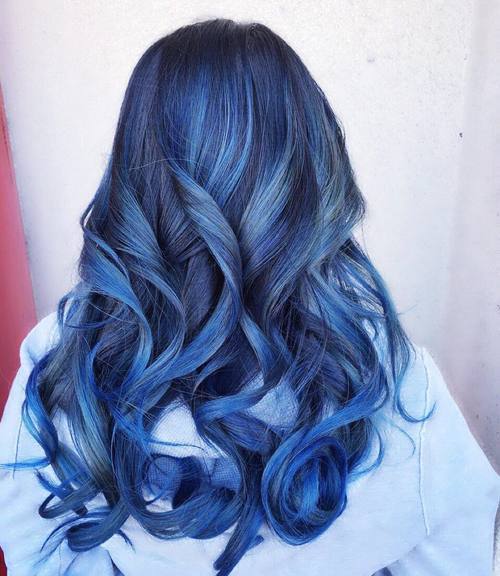 Svart And Blue Balayage Hair
