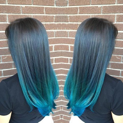 svart hair with blue ombre