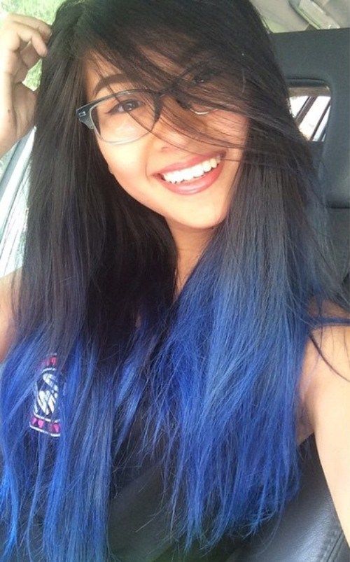 svart to blue ombre for layered hair