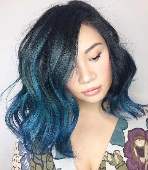 svart and blue wavy hairstyle