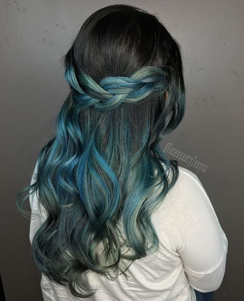 čierna Hair With Pastel Blue Ombre