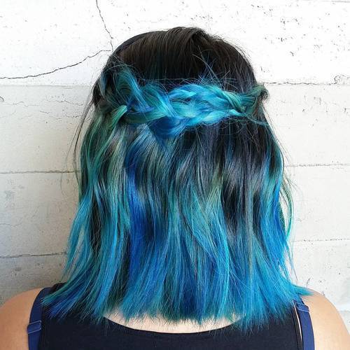 Negru To Teal Ombre For Medium Hair