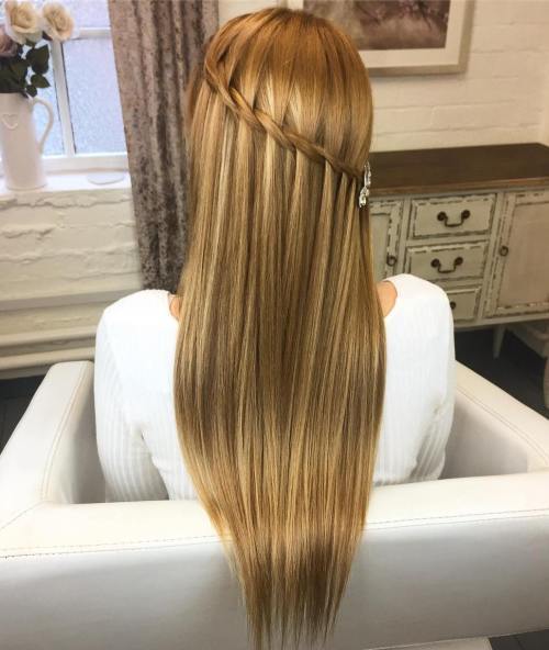 Diagonal Waterfall Braid For Straight Hair