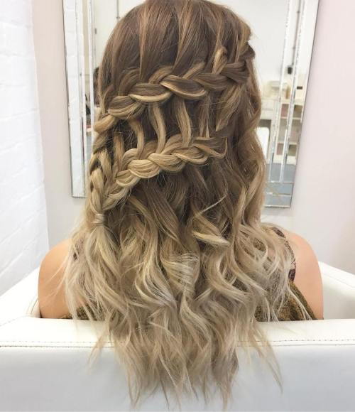 Halv Updo With Waterfall Braids