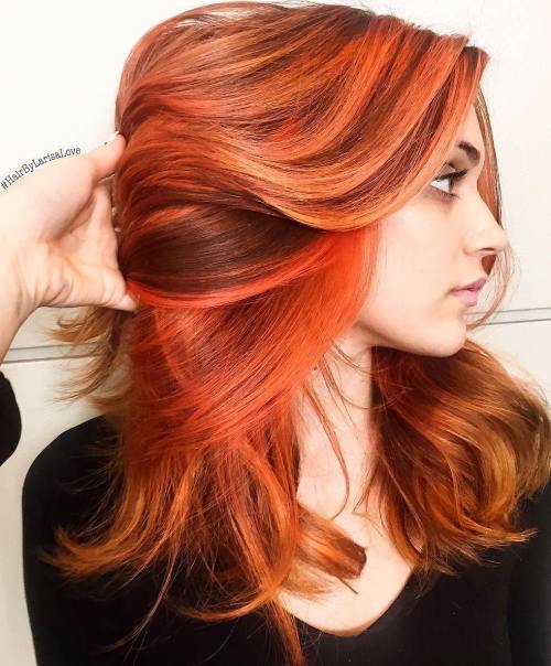 meď Hair With Orange Highlights
