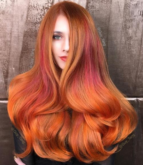 Lång Copper Hair With Orange Highlights
