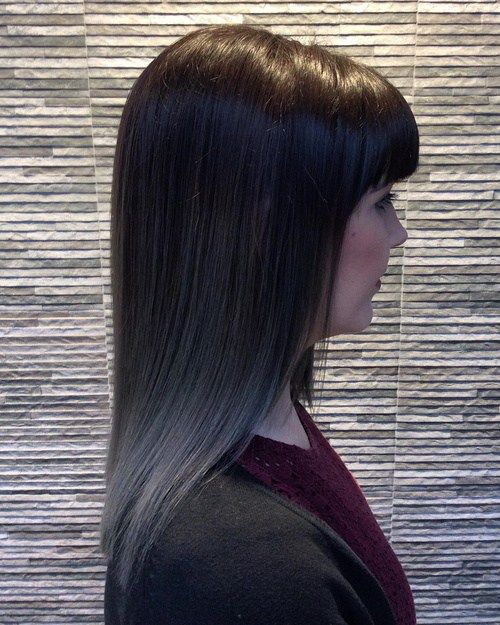 mediu straight brown hair with gray ombre