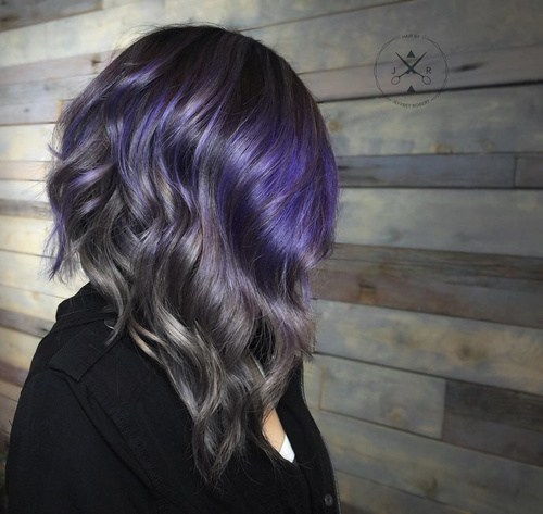 gri and purple balayage hair