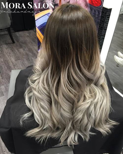 lung brown to silver ombre hair