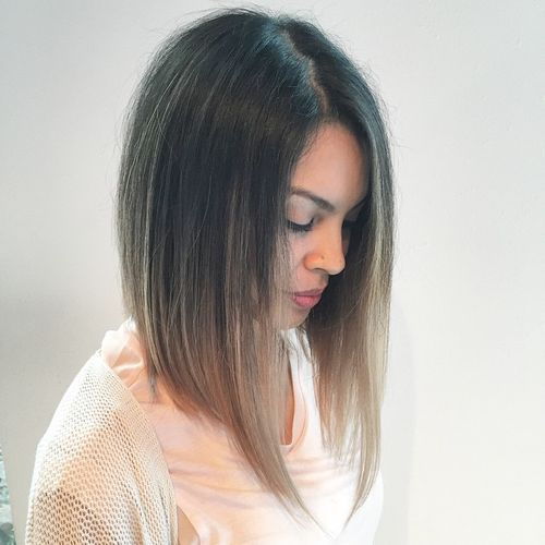 brunetă lob with ash brown ombre