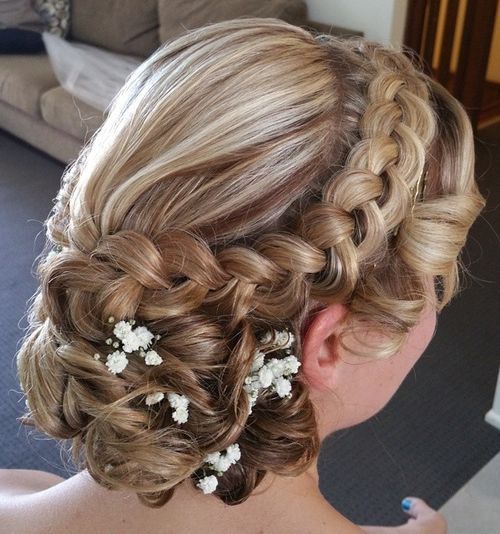kučeravý wedding updo with a dutch braid for long hair