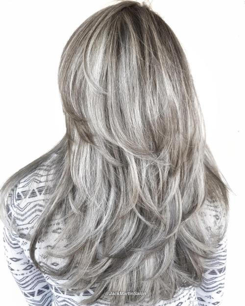 dlho Layered Silver Blonde Hairstyle