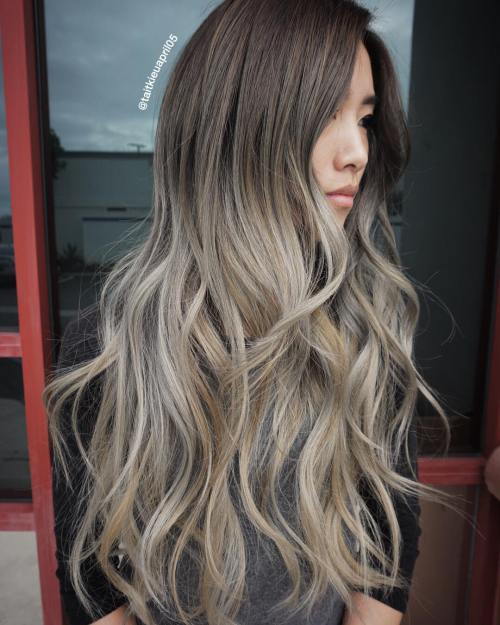 hnedý To Ash Blonde Ombre Hair
