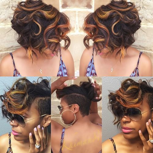 krátky African American hairstyle with golden blonde highlights