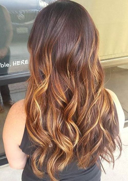 hnedý hair with golden blonde ombre highlights