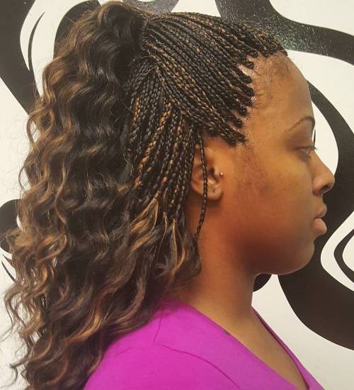 hnedý Box Braids With Curls And Highlights