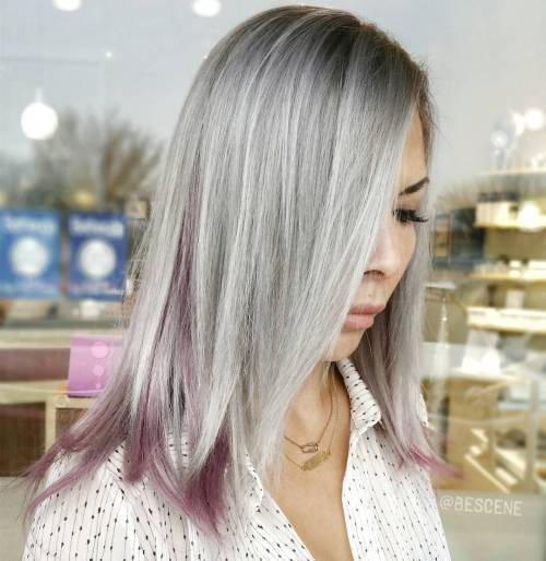 Grå Hair With Pastel Purple Highlights