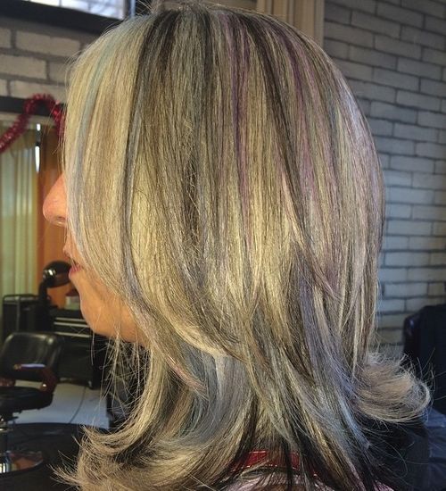 blond hair with black and purple highlights