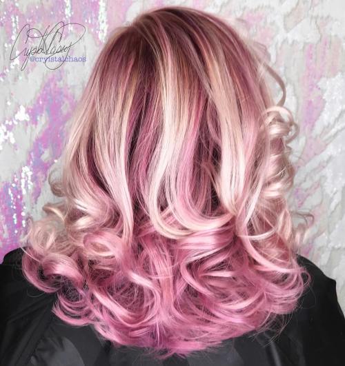 pastel pink hair with blonde highlights
