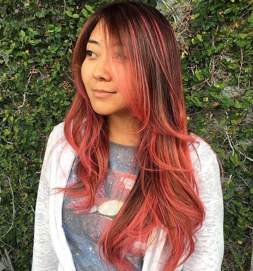 hnedý hair with pink ombre highlights