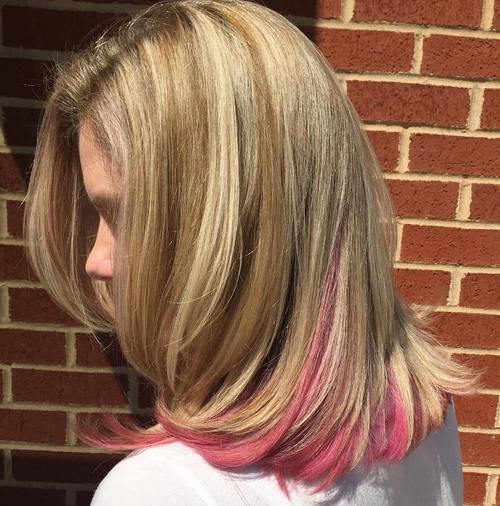 blond hair with pink peekaboo highlights