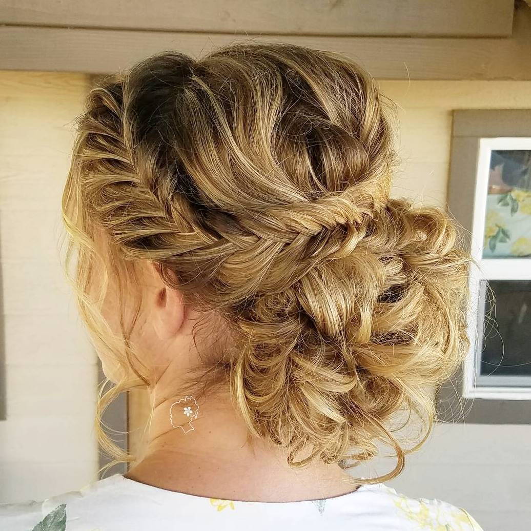 Messy Curly Bun With A Braid
