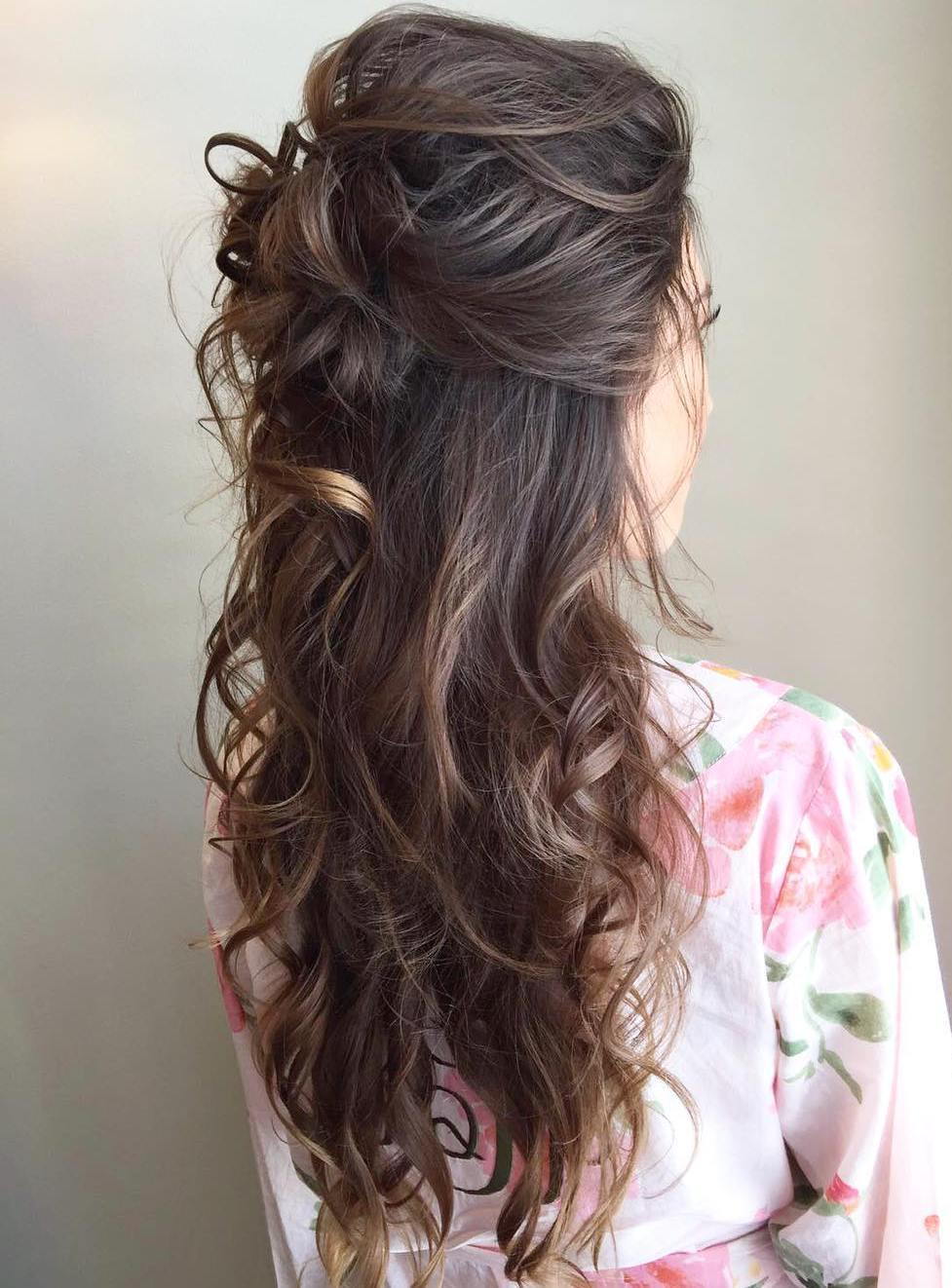 Messy Curly Half Updo For Long Hair
