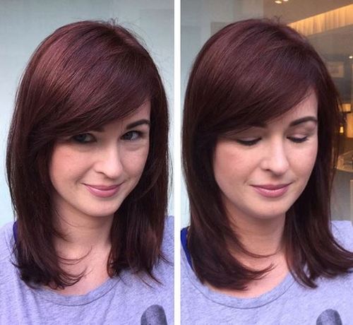 srednje layered burgundy hairstyle