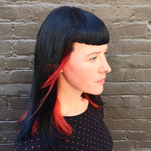 ramo length straight hairstyle with cropped bangs
