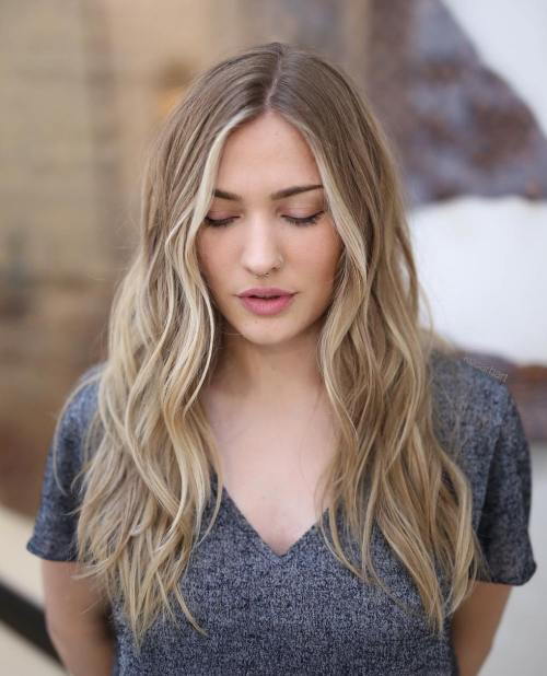 Center-Parted Beach Waves Hairstyle