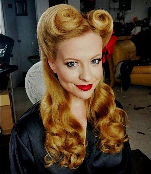 halv up victory rolls pin up updo