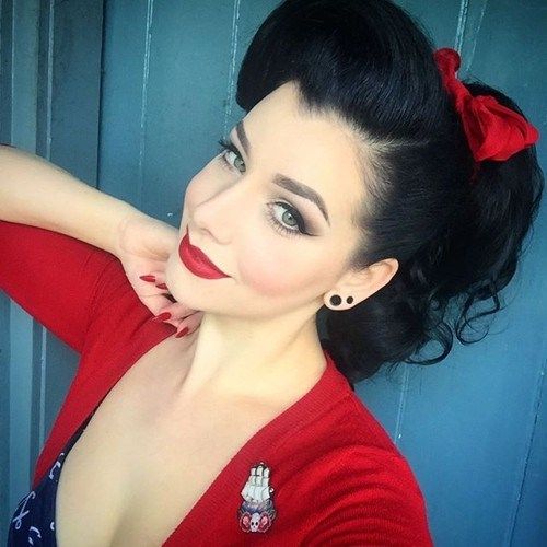 pin up ponytail with a red bow