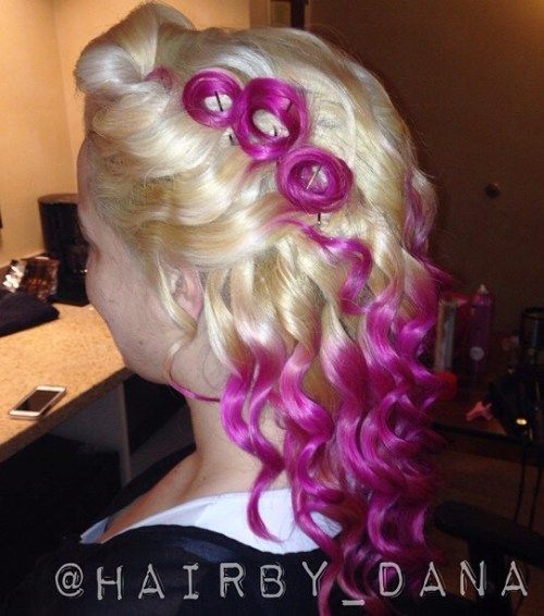 blond and magenta pin up hairstyle