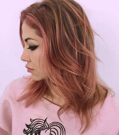 Medium Brown Hair With Pink Highlights