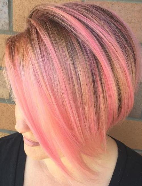 pastel Pink Highlights For Golden Blonde Bob