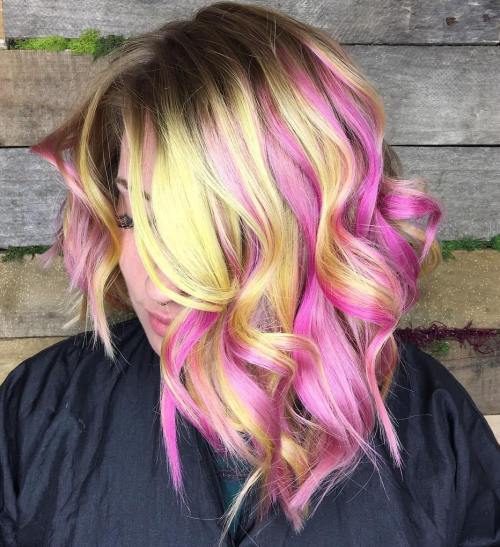 Pastell Yellow And Pink Wavy Lob