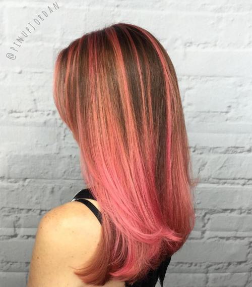 hnedý And Pink Balayage Ombre Hair
