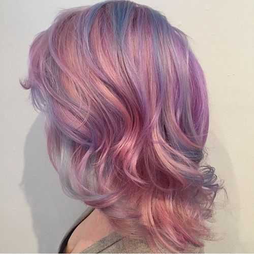 pastel pink hair with blue highlights
