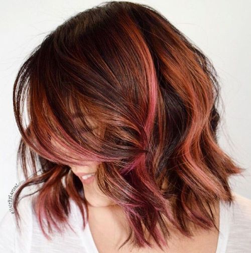 karamel And Pink Highlights For Brown Hair