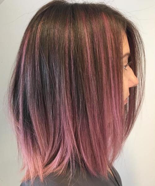 Brun Bob With Pink Balayage Ombre