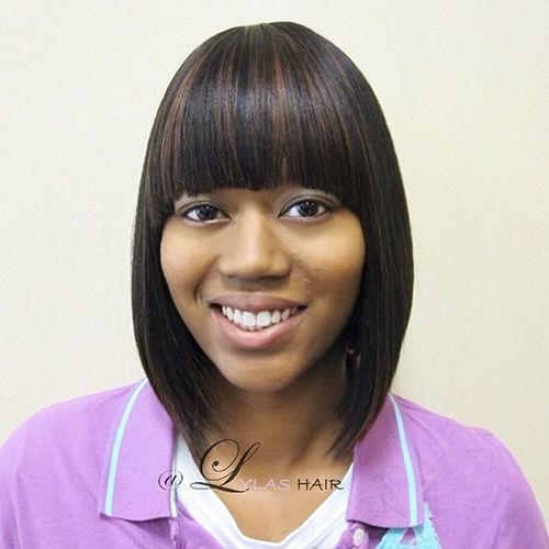 trubbig black bob with arched bangs