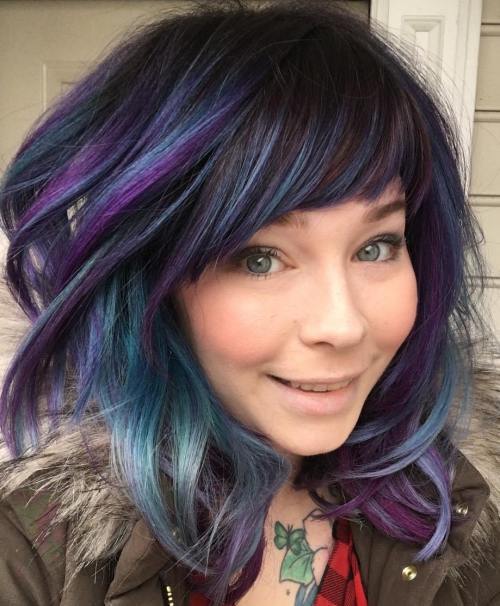 Svart Hair With Blue And Purple Highlights