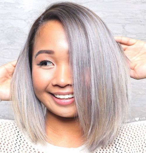 Side-Parted Gray Bob Hairstyle