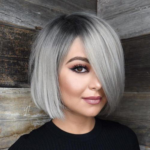 Elegant Gray Bob With Charcoal Roots